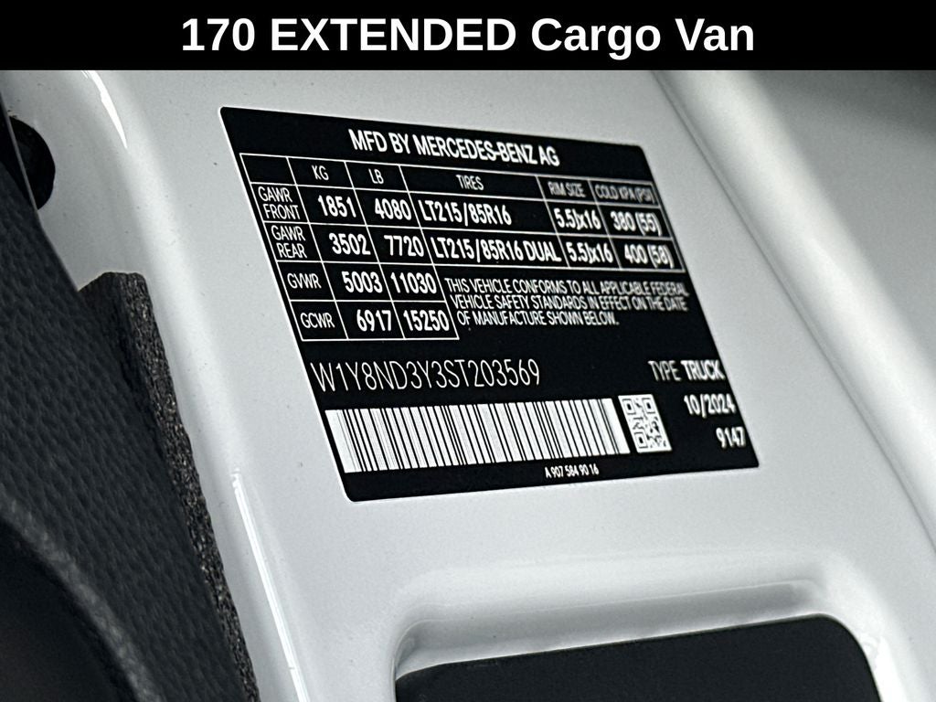 2025 Mercedes-Benz Sprinter 3500 Cargo 170 WB High Roof