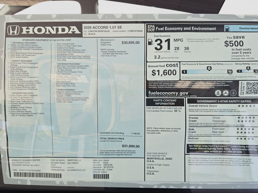 2026 Honda Accord SE