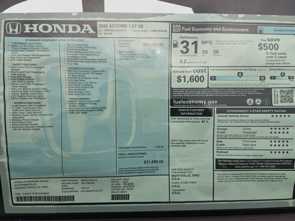 2026 Honda Accord SE
