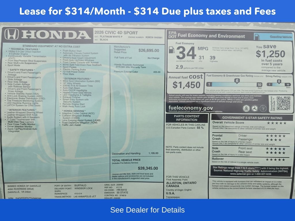 2026 Honda Civic Sport