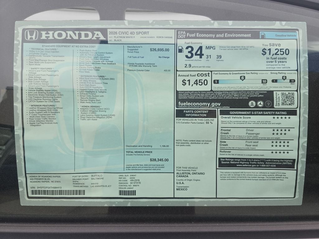 2026 Honda Civic Sport