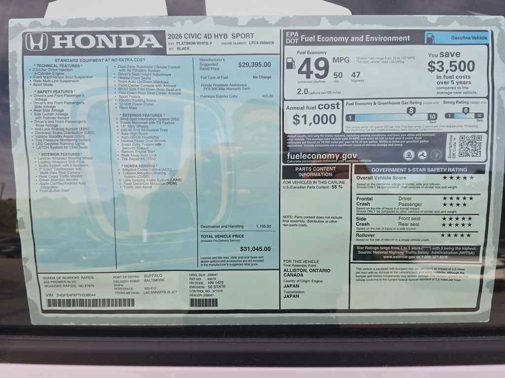 2026 Honda Civic Hybrid Sport