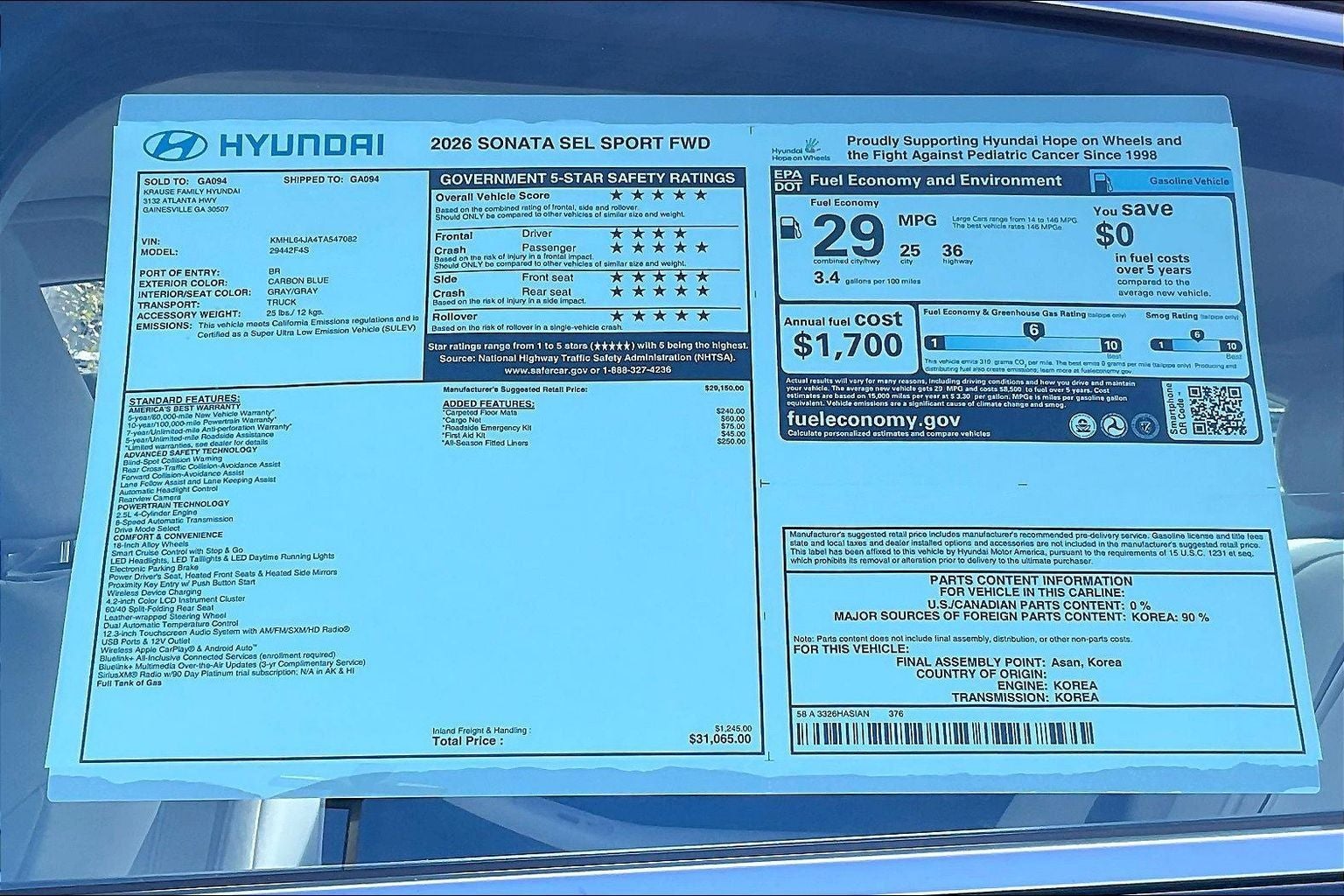 2026 Hyundai Sonata SEL Sport