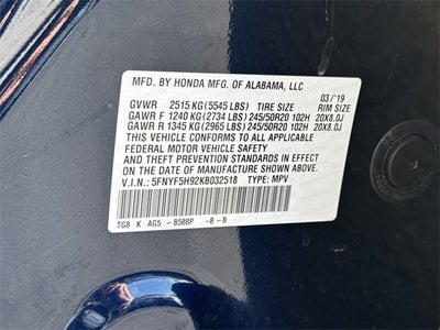 2019 Honda Pilot Touring 8 Passenger